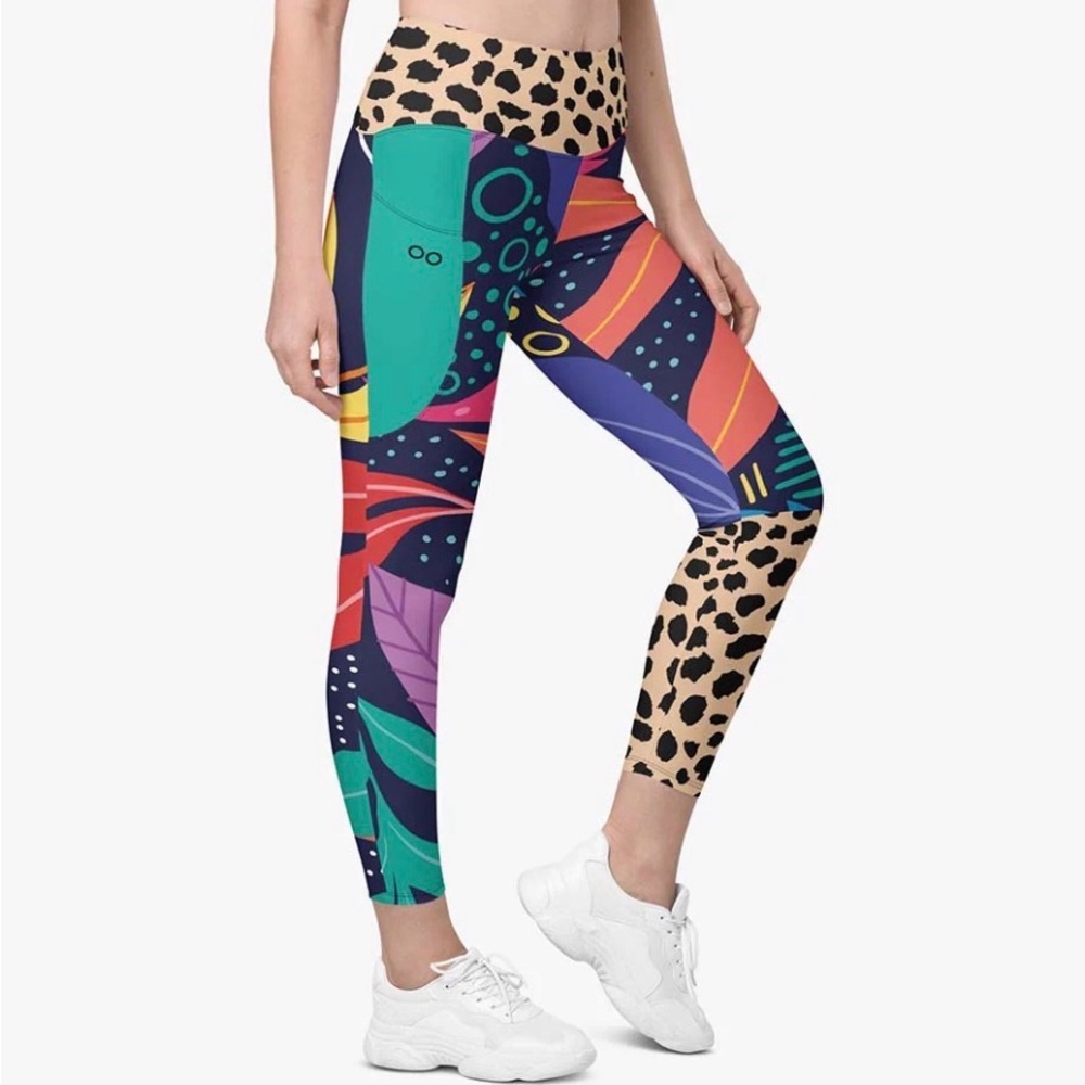 Like new Loony Legs Floral Leggings "Animal Leaves" Blue/Orange/Green - Picture 6 of 9